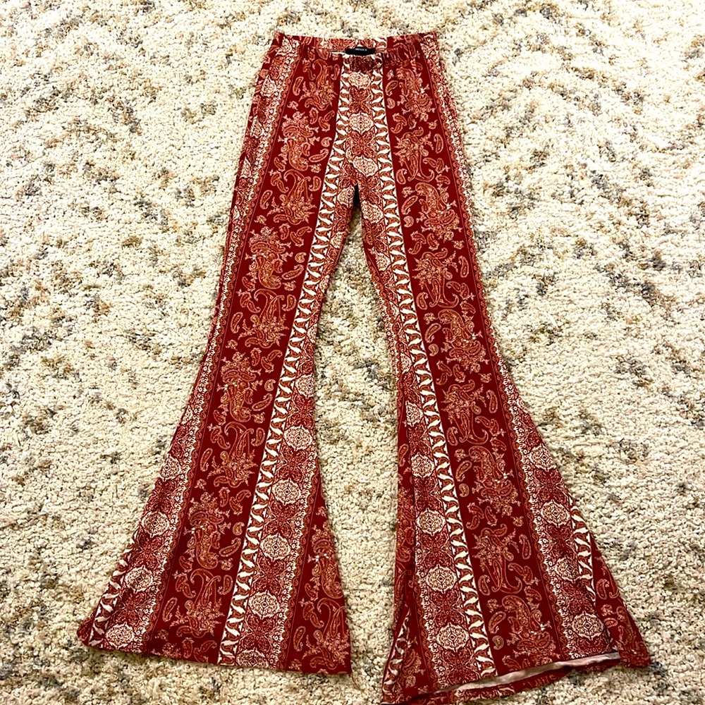 Forever 21 Wide Leg Rust Orange Paisley Pant
